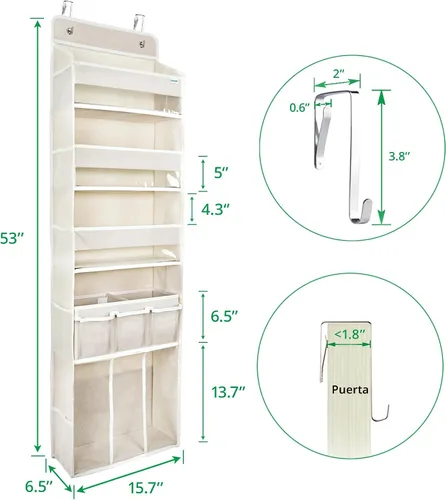 Vista 5 de Organizador de almacenamiento para colgar en puerta, con 3 compartimentos, 1 organizador de pañales para bebé móvil, 1 organizador de almacenamiento