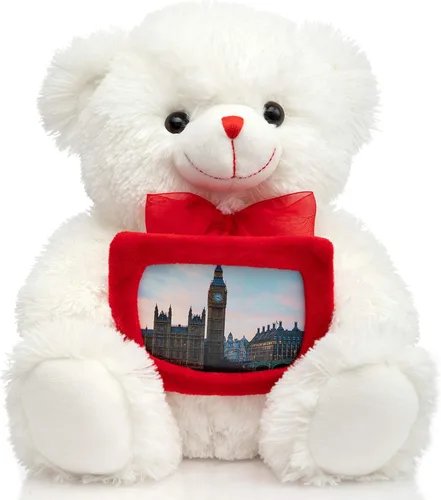 Vista 8 de HollyHOME Oso de Peluche Oso de Rosa Oso de Peluche Suave con Sobre Rojo de Felpa Suave Juguetes de Vacaciones Regalo 30 cm Blanco