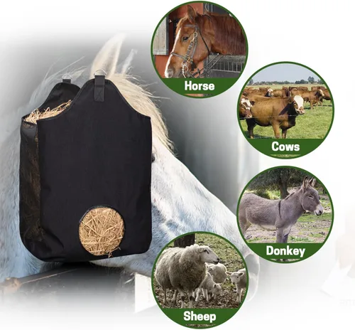 Vista 4 de 2 bolsas de heno para caballo, bolsa de alimentación de gran Negro pequeño
