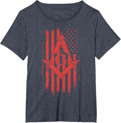 Vista 32 de Cuadrado y brújula Masónica de la bandera americana, masón, camiseta roja, Negro, S