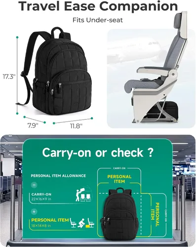 Vista 2 de BAGSMART Mochila de viaje para mujer, mochila universitaria para laptop de Negro