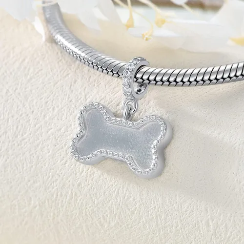 Vista 20 de LONAGO Abalorio personalizado con foto de plata de ley 925 con diseño de hueso de perro para pulsera