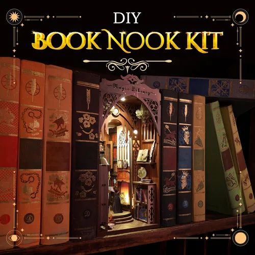 Vista 2 de Kit de rincón de libros – Kit de rincón de libros para adultos, juego de manualidades en miniatura para casa de muñecas, rompecabezas 3D de madera