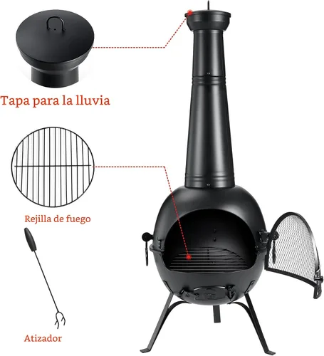 Vista 4 de SINGLYFIRE Chimenea de Chiminea Prairie para Exteriores, Chimenea para Cubierta o Patio, Hoguera de Madera para el Patio Trasero con Cubierta