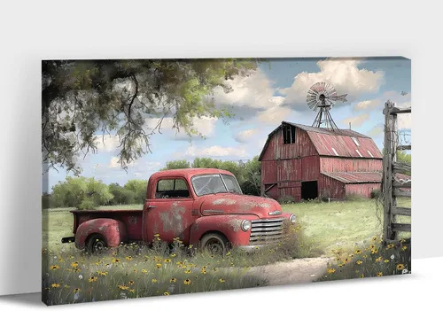 Vista 30 de Arte de pared con estampado de granero blanco de granja, granero y vaca, arte de pared con imágenes de granero blanco, cuadros rústicos de campo