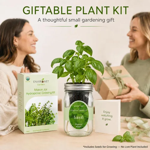 Vista 7 de Kit de Cultivo Hidropónico, Kit de Inicio de Jardín de Hierbas en Frasco Mason con Autoriego para Interiores, Jardín de Hierbas para Alféizar