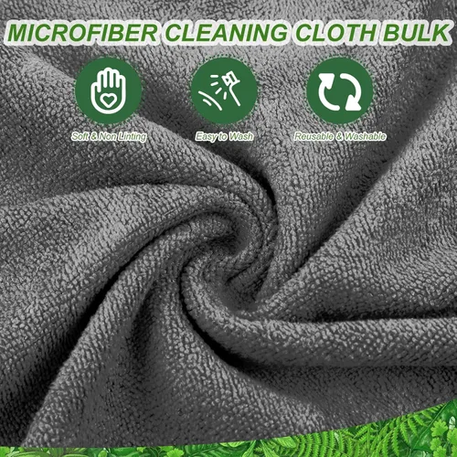 Vista 4 de Preboun Paquete de 300 paños de limpieza de microfibra de 12 x 16 pulgadas, multiusos, reutilizables, lavables, toallas absorbentes para casa, Gris