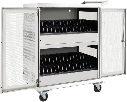 Vista 13 de Tripp Lite Estación de almacenamiento de carrito de carga móvil de CA de 21 puertos para Chromebooks, iPads, portátiles, tabletas, negro (CSC21AC)