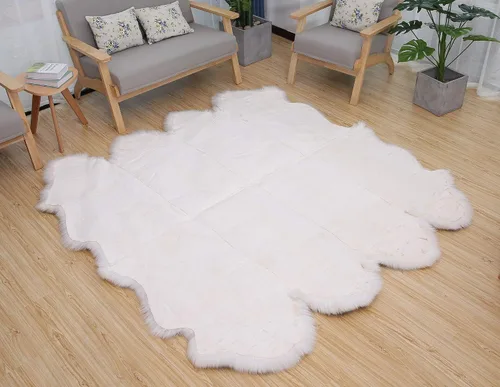 Vista 110 de HUAHOO Alfombra de piel de oveja genuina prémium Negra Real de Australia Piel de oveja natural de lujo, alfombra esponjosa de lana de cordero