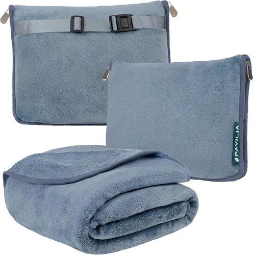 Vista 15 de PAVILIA Almohada Manta de Viaje, Manta Suave de Avión Conjunto Combo 2 en 1, Manta de Avión Compacta Empacable, Esenciales de Vuelo Almohada de Negro