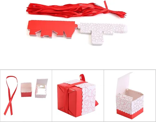 Vista 4 de GLOGLOW Cajas de dulces pequeñas (50 unidades) cajas de recuerdo de corazón de 2 x 2 x 2 pulgadas con cinta, cajas de recuerdos de boda, cajas