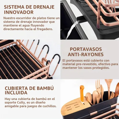 Vista 2 de BACOENG Escurridor de platos de aluminio, nunca se oxida con soporte extraíble para cubiertos y soporte para tazas, tablero de drenaje giratorio