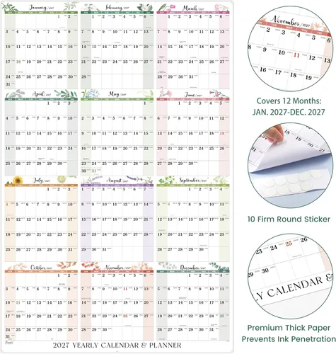 Vista 3 de Calendar 2027 - Wall Calendar 2027, Yearly Wall Calendars 2027 2027 Colorful
