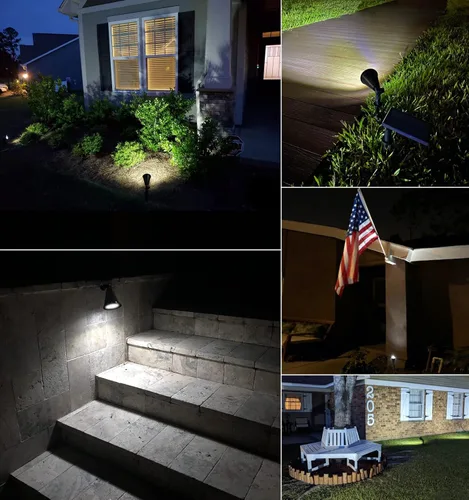 Vista 6 de MEIHONG Lámpara solar de techo para porche + focos solares de anochecer a amanecer, luces solares de paisaje, luces solares para jardín, porche