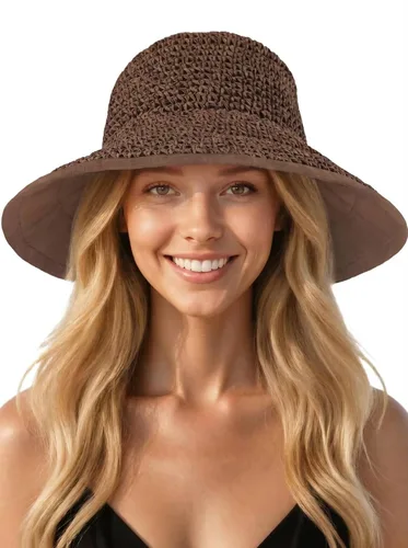 Vista 12 de Sombreros de sol para mujer, sombrero de pescador de paja de ala ancha de 2-Beige