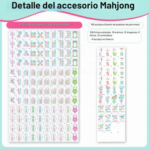 Vista 3 de Simgoing 160 azulejos Mahjong americanos grabados, modernos, verde menta
