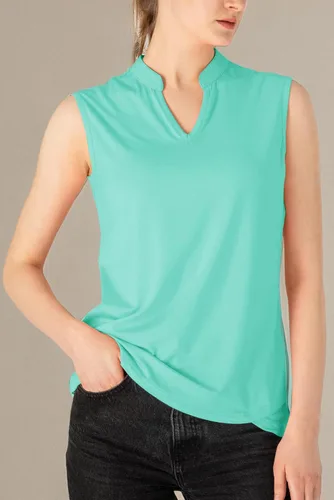 Vista 8 de BASUDAM Polo de golf sin mangas para mujer, cuello en V, sin cuello, camisetas de tenis para correr, secado rápido