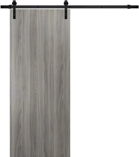 Vista 8 de SARTODOORS Puerta corredera de granero de 18 x 80 pulgadas con herrajes Planum 0010 Ginger Ash Juego de perchas de riel de 6.6 pies para riel