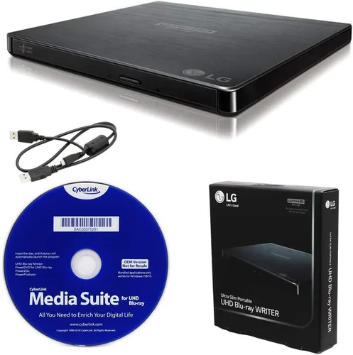 Vista 7 de Produplicator LG BP60NB10 - Unidad externa portátil de 6X Ultra HD 4K Blu-ray con software CyberLink, BDXL de 100GB M-DISC y cable USB - Graba