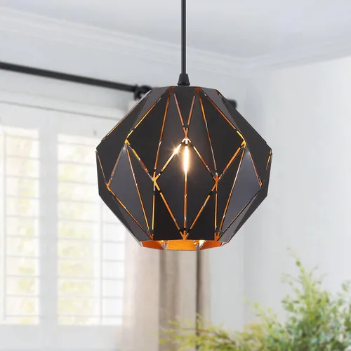Vista 10 de Lámpara colgante industrial vintage lámpara colgante retro casa de campo lámpara colgante de techo negro metal creativo geométrico diamante sombra