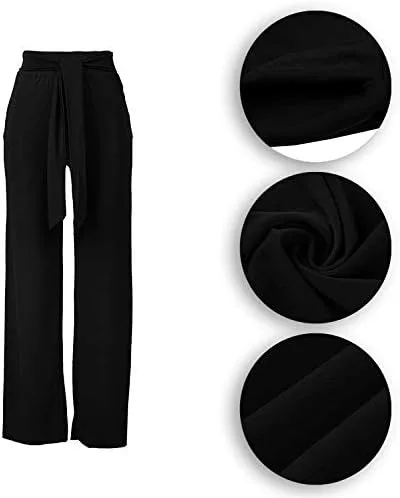 Vista 3 de VOIKERDR - Pantalones de trabajo largos, elásticos, pierna recta, cintura alta con cinturón, para mujer