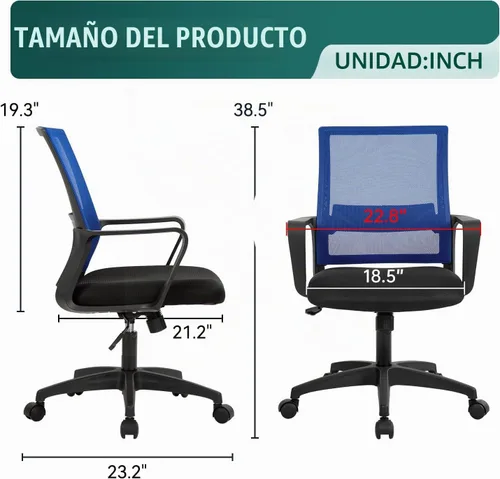 Vista 3 de Silla de oficina ergonómica de escritorio, silla de trabajo de malla, silla de computadora con respaldo medio, silla giratoria de malla para oficina