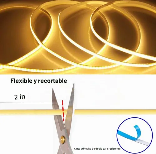 Vista 3 de MDee】Cinta LED de luz USB COB 1.64 pies/0.5 m - Cinta LED de 5 mm flexible DC 5V con 320 LED/m para iluminación cálida (2700K). Cortada, moldeable