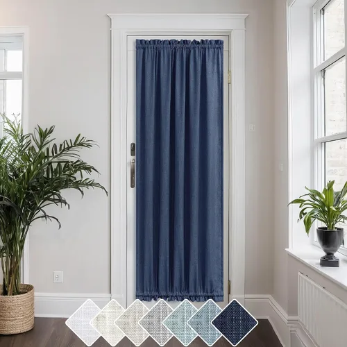 Vista 13 de KOUFALL Cortina de puerta francesa, persianas de lino para cubrir ventanas, 1 panel, 25 x 72 pulgadas de largo, color azul piedra