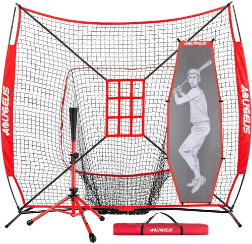 Vista 17 de 7'X7' Baseball Softball Practice Net,Pitching Net,Batting Net,with Baseball Tee,Bonus Strike Zone and Bow Frame,for Hitting,Pitching, Catching
