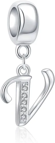 Vista 88 de ABUN Abalorio de plata de ley 925 con letra A a la Z, espaciador de inicial, con circonita cúbica transparete colgante, auténtica, para pulseras