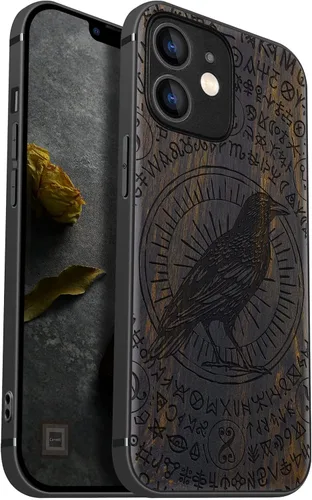 Vista 14 de Carveit Funda magnética de madera para iPhone 12 [madera natural y TPU suave negro] a prueba de golpes, funda de madera única y elegante compatible