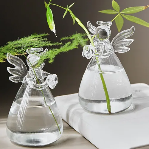 Vista 2 de Yardwe 2 jarrones hidropónicos de vidrio, maceta de vidrio transparente en forma de ángel para plantas de interior, contenedor decorativo