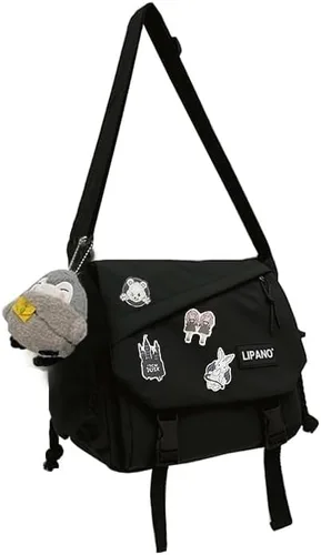 Vista 2 de Bolso cruzado estético con bonitos pines y adornos, bolsa de mensajero de nailon para el hombro, bolsa japonesa Kawaii para mujeres y hombres