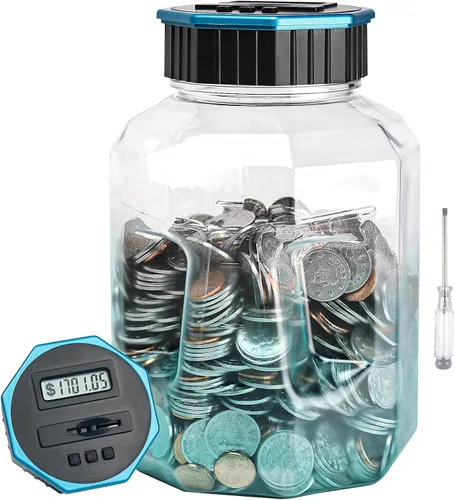 Vista 13 de Alcancía X-Large para adultos y niños, Vcertcpl banco digital contador de monedas con contador LCD, capacidad de 2.4L, excelente banco contador