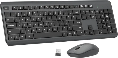 Vista 9 de Combo de teclado y mouse inalámbricos, teclado ergonómico silencioso de tamaño completo y mouse óptico, batería de larga duración, teclado de mouse