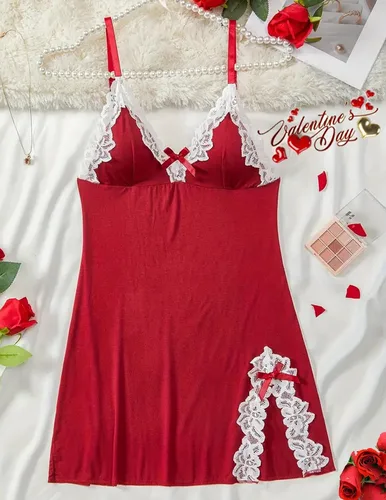 Vista 3 de Avidlove Lencería sexy de encaje para mujer, cuello en V, camisón de algodón para mujer