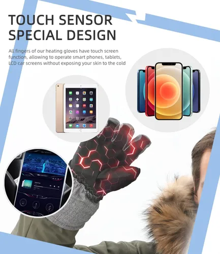 Vista 4 de Aroma Season Guantes térmicos con batería recargable para hombres y mujeres, guantes de invierno alimentados por pilas, actividades al aire libre