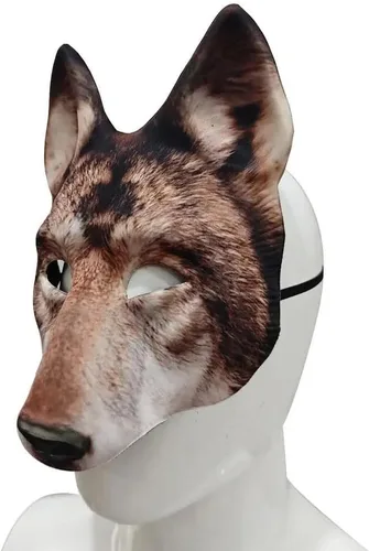 Vista 3 de 1 máscara de lobo para Halloween, media cara, máscara de lobo para Halloween, Navidad, carnaval, cosplay, accesorios de disfraz Marrón