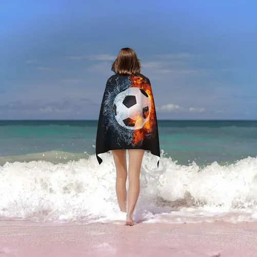 Vista 4 de Decktt Toalla de playa con pelota de fútbol de agua de fuego, 32 x 52 pulgadas, toalla de camping de microfibra de secado rápido, súper absorbente