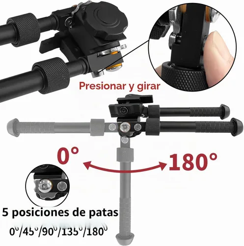 Vista 5 de Sutekus Bípode ajustable con palanca de desmontaje rápido, bípode giratorio de liberación rápida inclinable para caza y exteriores, negro