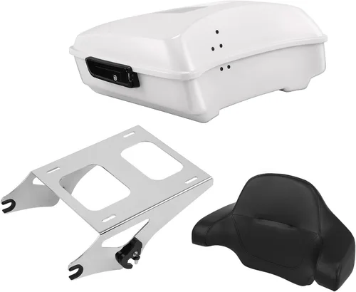 Vista 23 de TCT-MOTORPARTS Atlas Silver Metálico Maletero de Viaje Modificado con Respaldo y Montaje en Rack Adecuado para Harley Touring 14-25 Street Glide