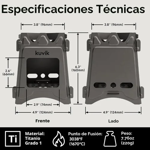 Vista 5 de Estufa de leña de titanio Kuvik - Estufa ultraligera y compacta para mochileros, camping y supervivencia