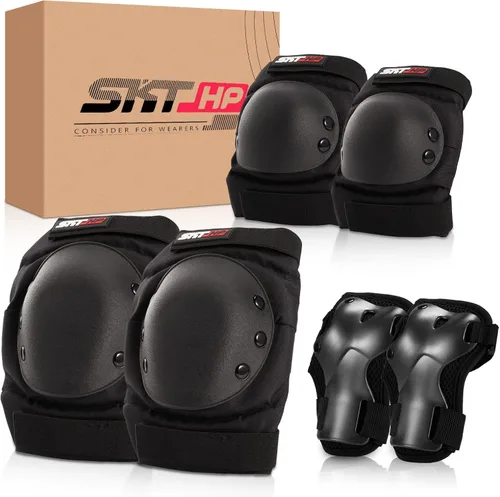 Vista 7 de SKT HP Equipo de protección para adultos, rodilleras, coderas, muñequeras para patinaje en línea, ciclismo, patinaje A: Negro