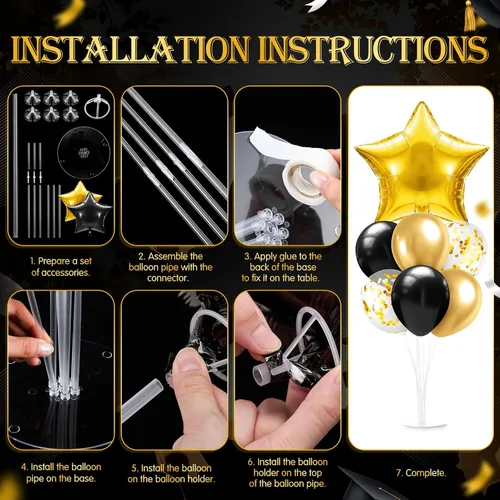 Vista 4 de Lunmon 4 Set Black and Gold Party Decorations Balloon Stand Table Centerpieces for Men's Women's Birthday Wedding Retirement Anniversary Decorations
