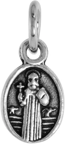 Vista 2 de Collar de medalla de San Benito ovalada de plata de ley de 38 pulgadas, acabado oxidado, disponible con o sin cadena, Plata esterlina, Sin gemas.