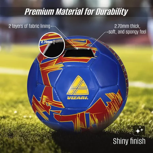 Vista 3 de Vizari Balón de fútbol para jóvenes y adultos, pelota de tela de 2 capas para mayor durabilidad y comodidad, pelota elevada sintética brillante