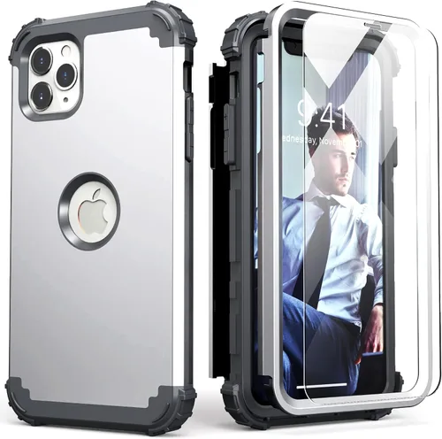 Vista 10 de IDweel Funda para iPhone 11 Pro Max con protector de pantalla de vidrio templado, híbrida 3 en 1 a prueba de golpes, delgada, resistente, cubierta