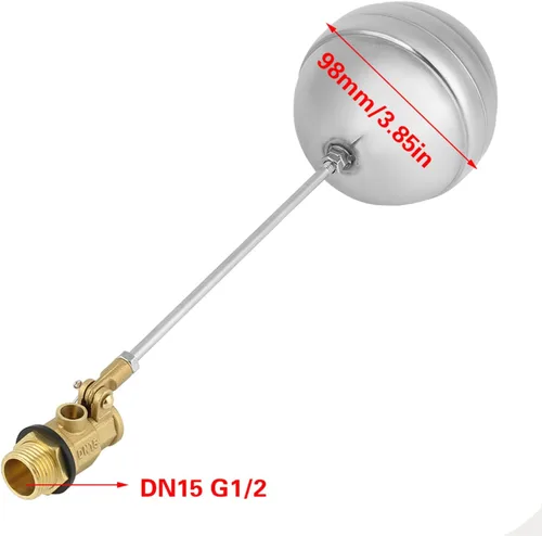 Vista 4 de Oumefar Válvula de flotador de latón DN15 G1/2 Rosca macho Bola de flotador de acero inoxidable Interruptor sensor de agua para tanque de agua