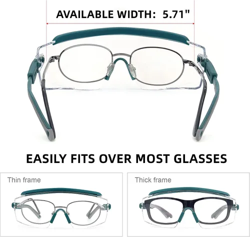 Vista 3 de UKNOW Gafas de seguridad sobre lentes, lente envolvente transparente antivaho ANSI Z87.1; estuche portátil para gafas de seguridad con clip