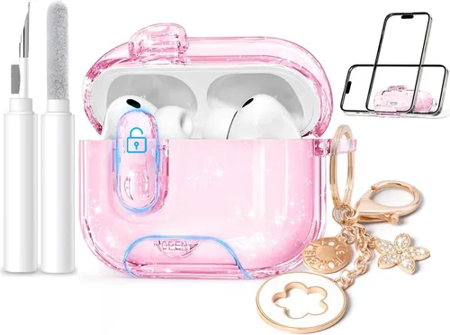 Vista 12 de (con bloqueo) Funda transparente compatible con bonitos Apple Airpods Pro 1/2 fundas para mujeres, TPU Transparency Air Pods Pro de 1ª 2ª